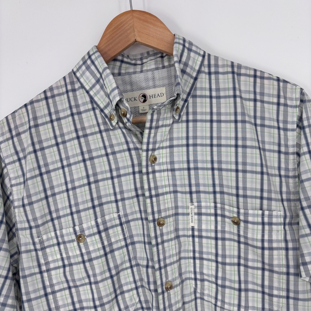 Duck Head Hertford Short Sleeve Performance Guide Shirt Mens S White Blue Plaid